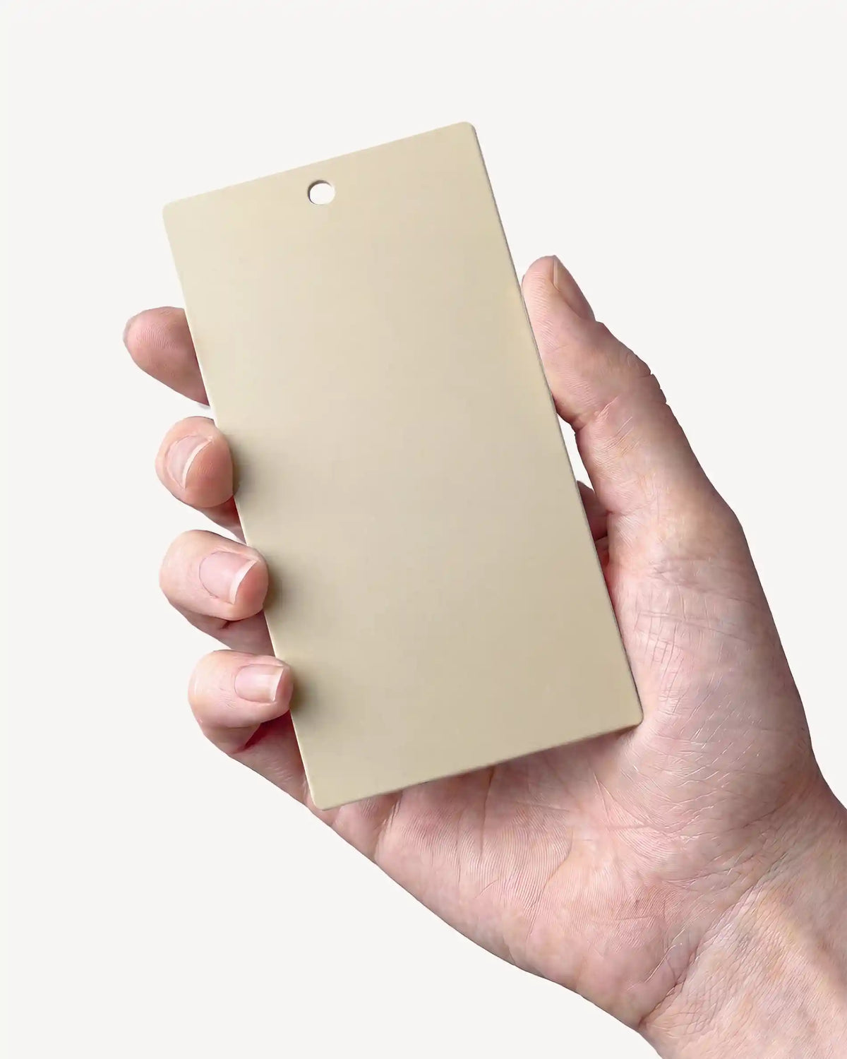 Mano sosteniendo una muestra del color Beige crema PILOTIS