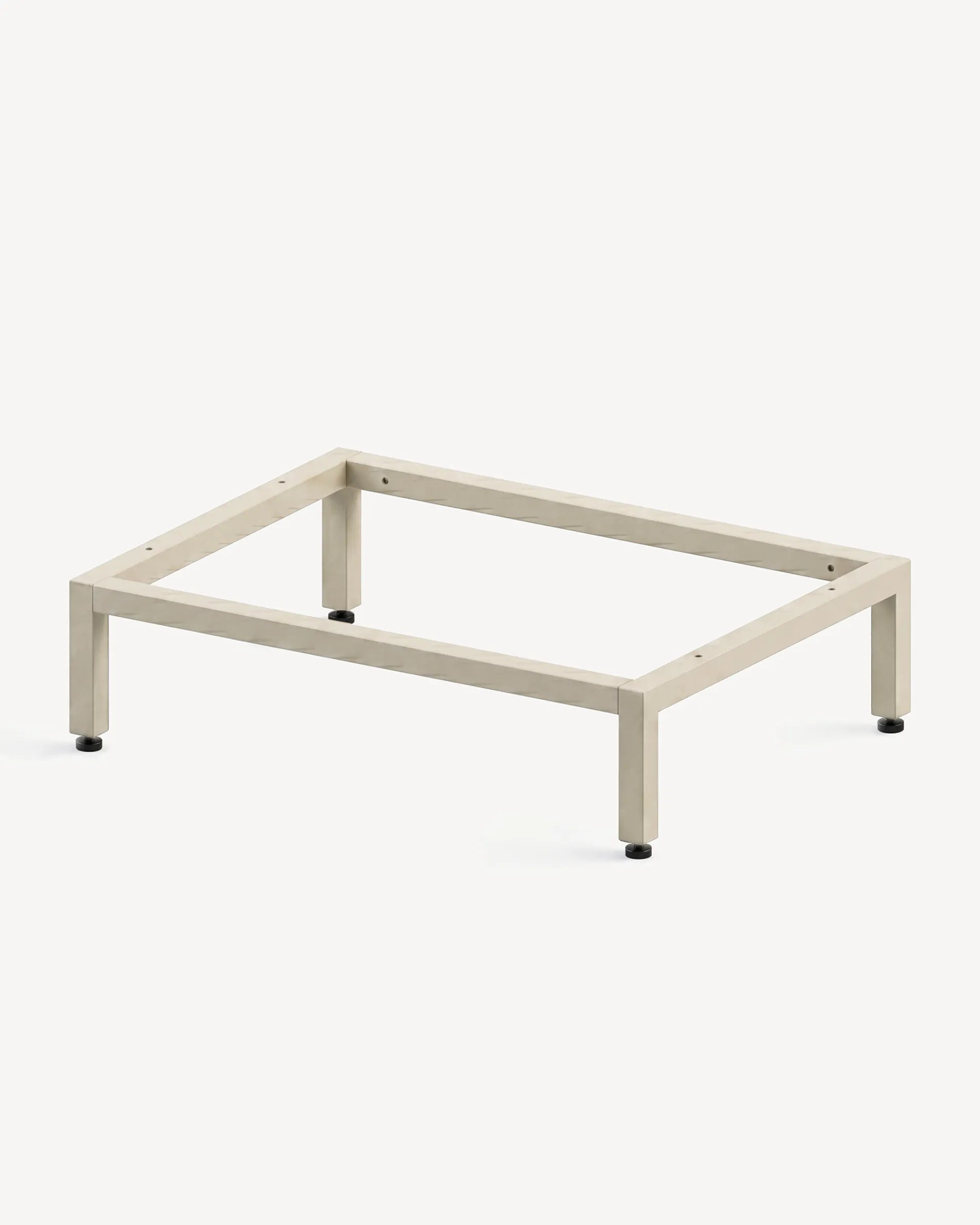 Estructura baja beige crema PILOTIS, detalle del ensamblaje en esquina