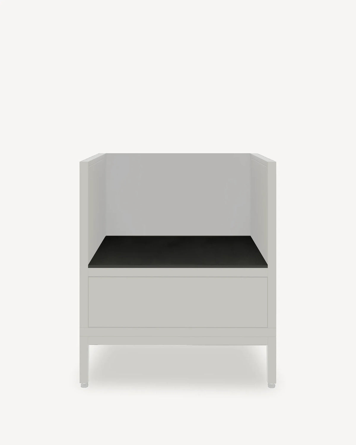 Módulo PILOTIS para kamado con estante negro y frontal gris, packshot fondo blanco