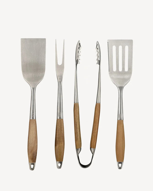Estuche de 4 utensilios en acero inoxidable y acacia