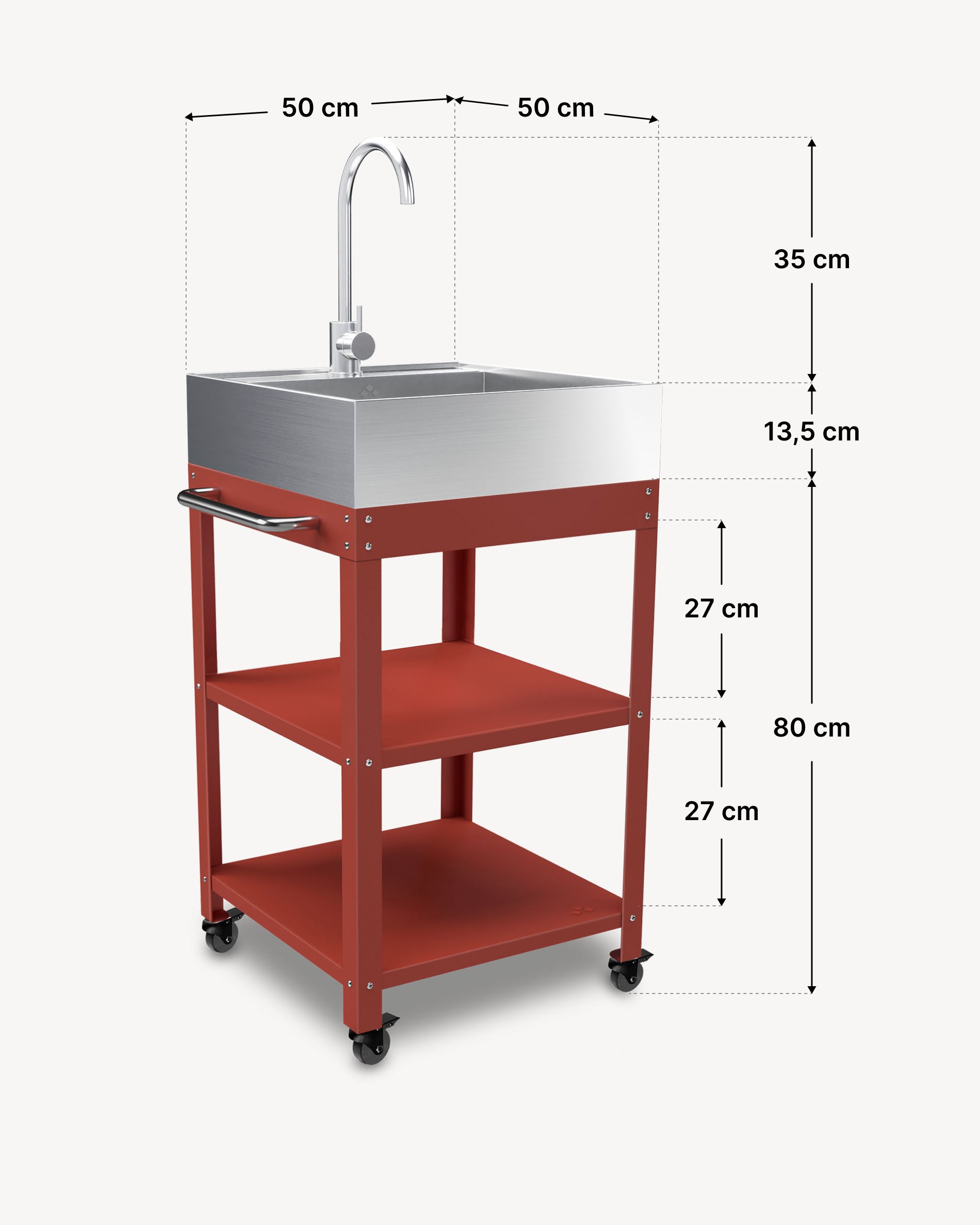 Dimensiones mesa auxiliar de metal 50x50 con fregadero de acero inoxidable