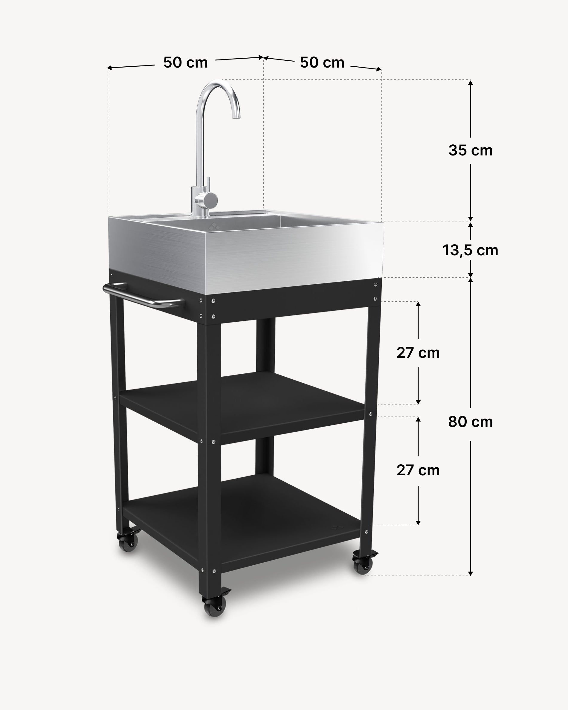 Dimensiones mesa auxiliar de metal 50x50 con fregadero de acero inoxidable