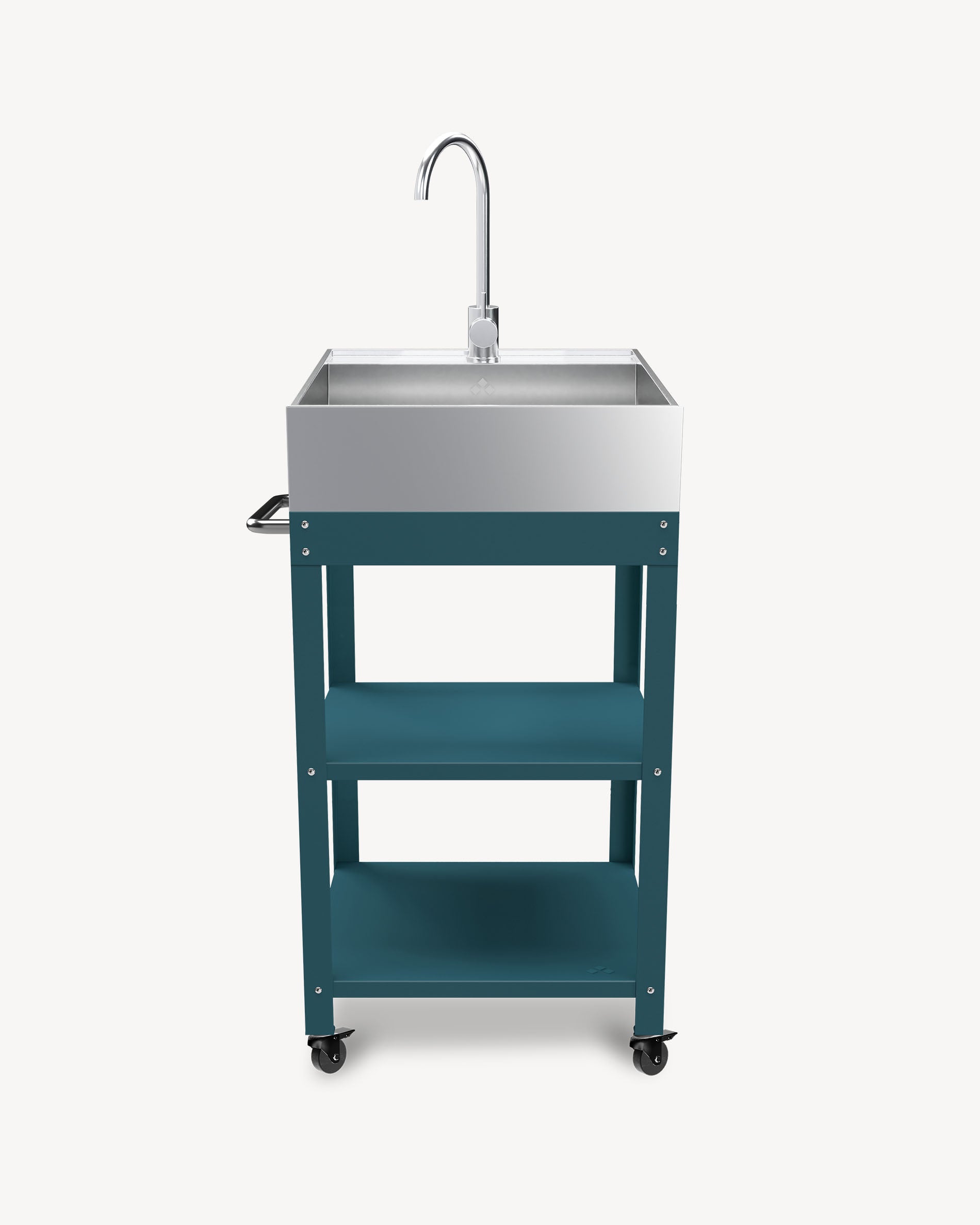 Carro auxiliar de metal azul océano con fregadero de acero inoxidable