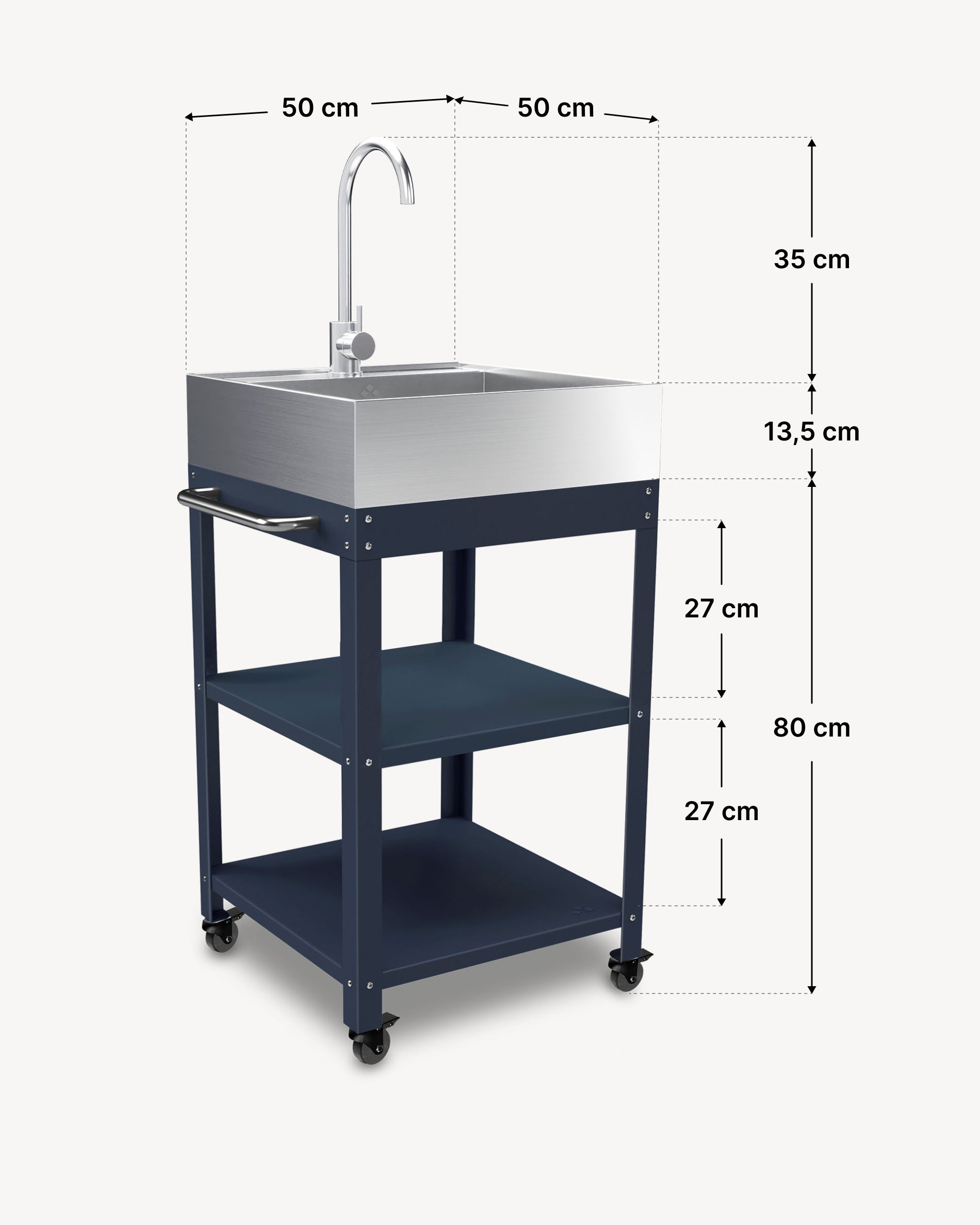 Dimensiones mesa auxiliar de metal 50x50 con fregadero de acero inoxidable
