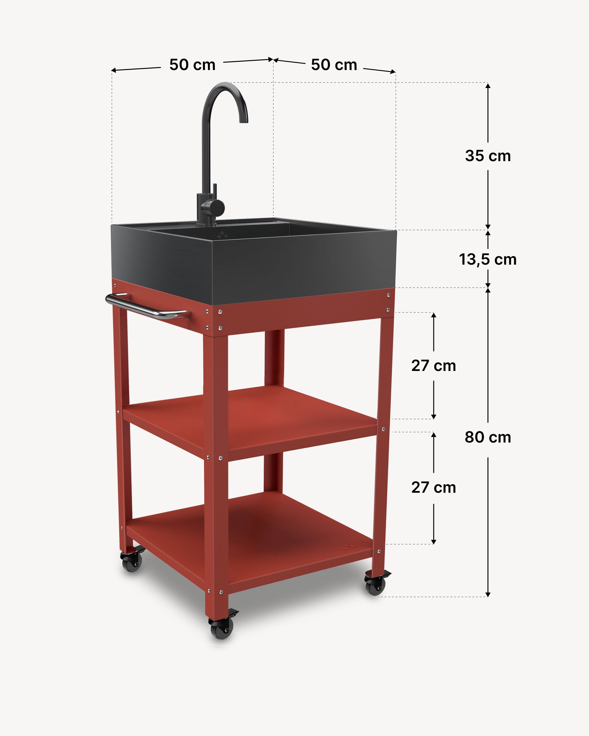 Dimensiones mesa auxiliar de metal 50x50 con fregadero de acero inoxidable negro