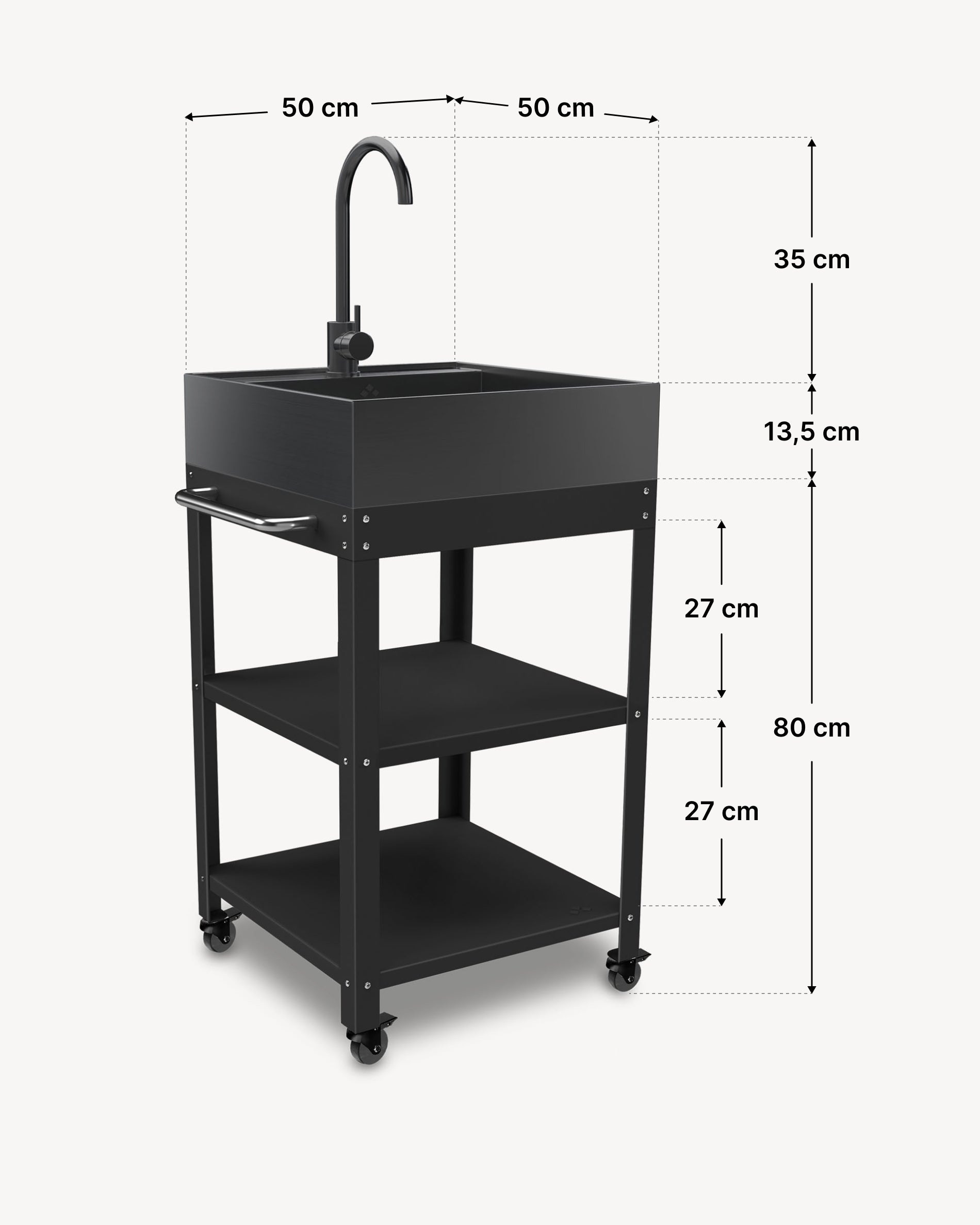 Dimensiones mesa auxiliar de metal 50x50 con fregadero de acero inoxidable negro