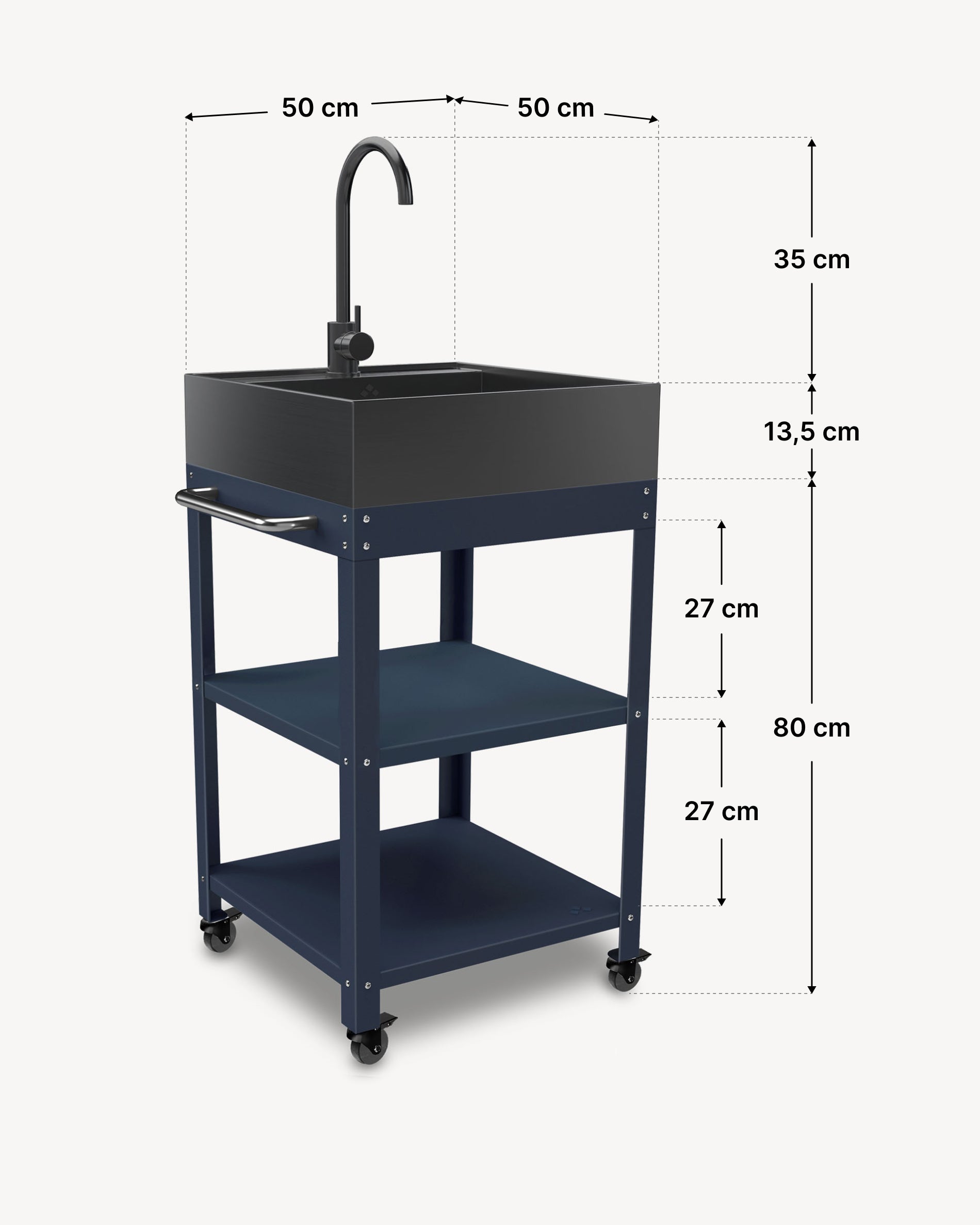 Dimensiones mesa auxiliar de metal 50x50 con fregadero de acero inoxidable negro