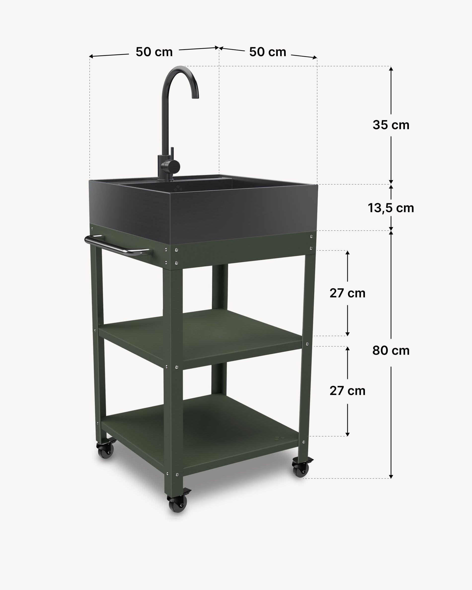 Dimensiones mesa auxiliar de metal 50x50 con fregadero de acero inoxidable negro