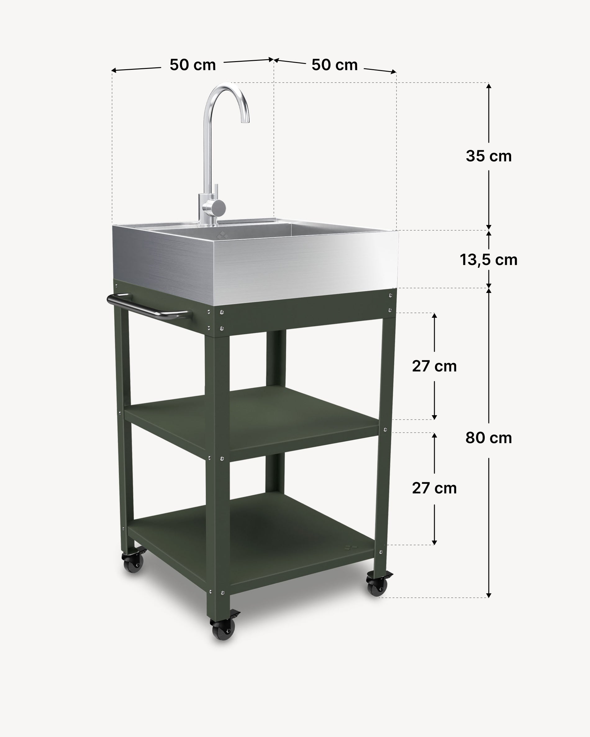 Dimensiones mesa auxiliar de metal 50x50 con fregadero de acero inoxidable