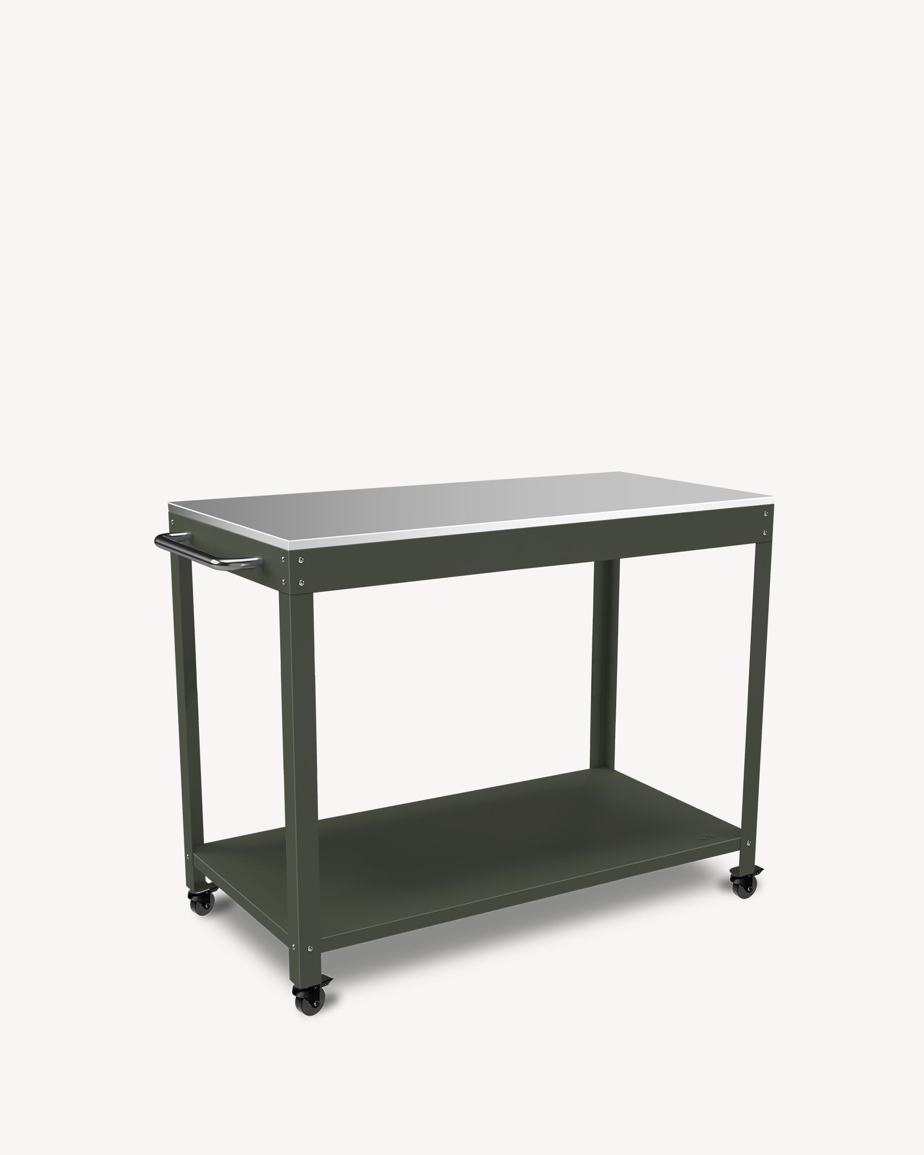 Carro auxiliar de metal e inox verde oliva