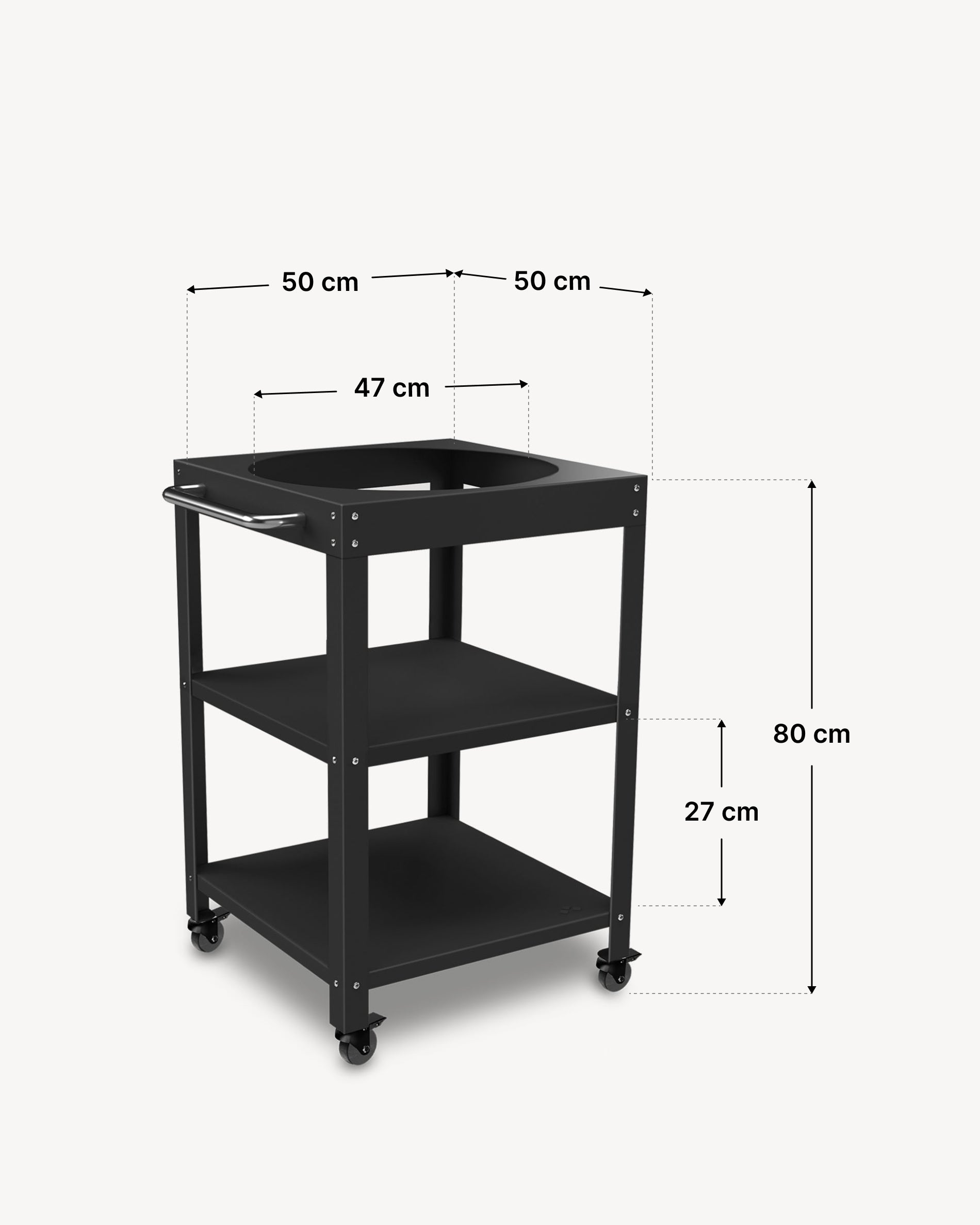 Dimensiones de la mesa auxiliar de metal 50 × 50 cm para Kokko 18, color negro.