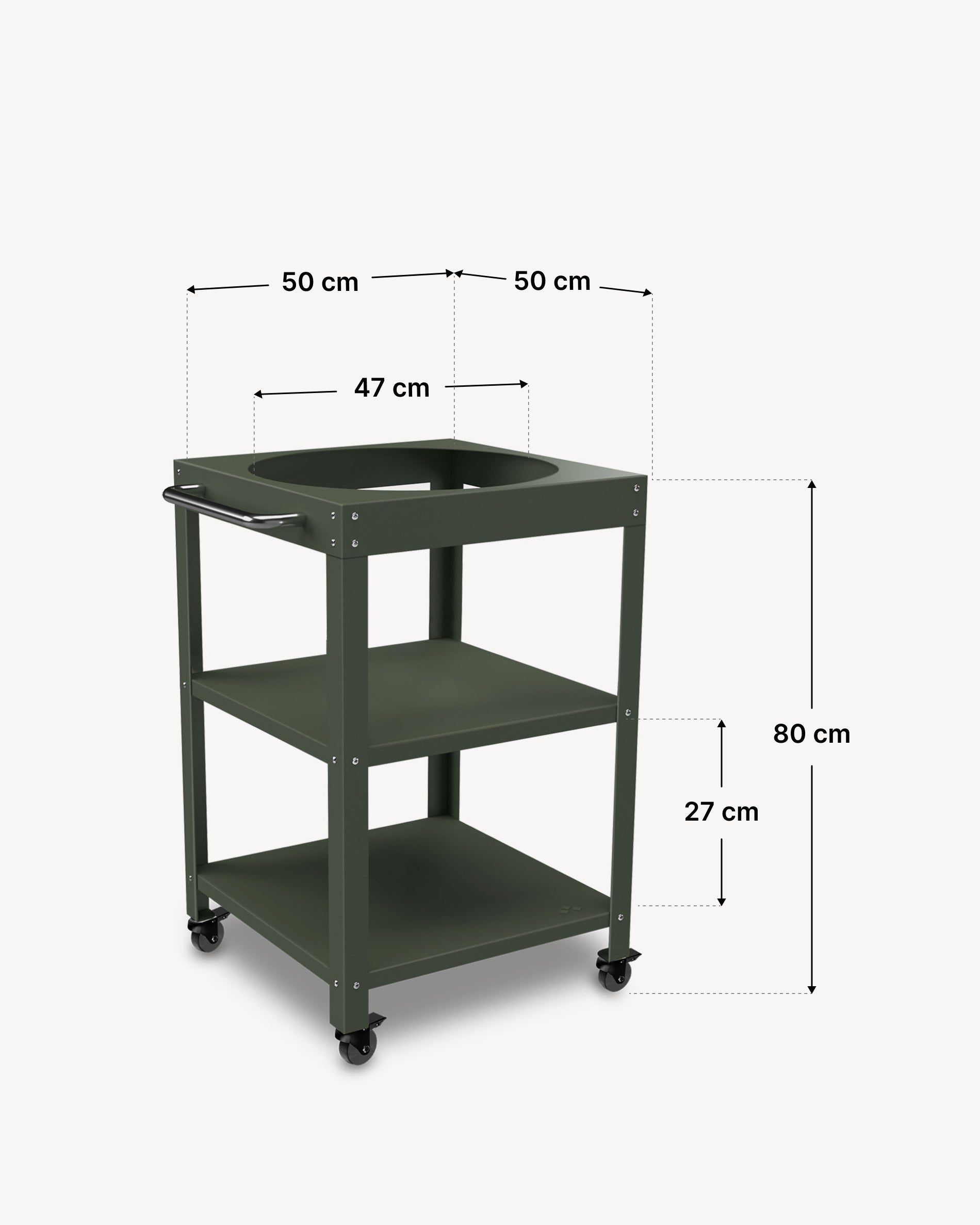 Dimensiones del mueble auxiliar de metal 50 × 50 cm para Kokko 18.
