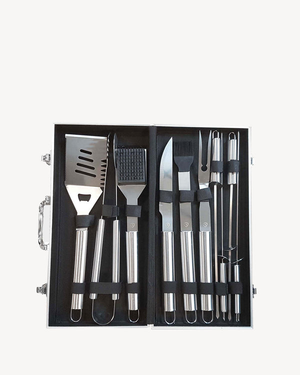 Maletín con 10 utensilios de acero inoxidable