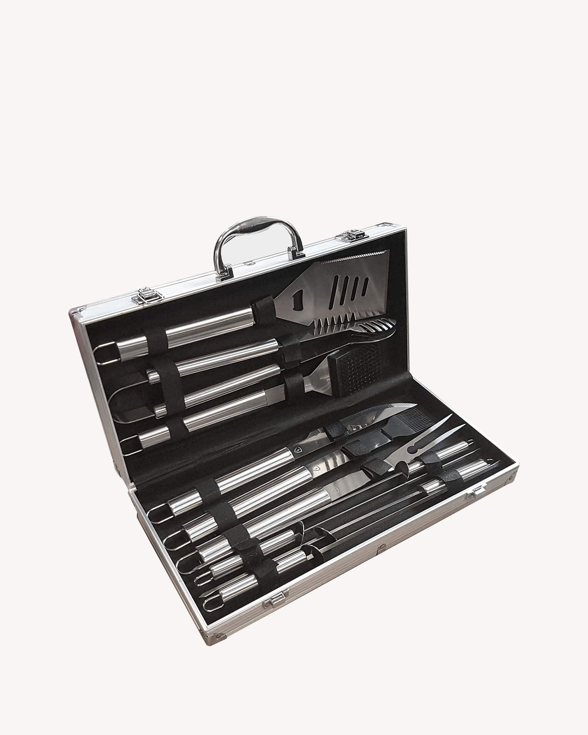 Maletín con 10 utensilios de acero inoxidable