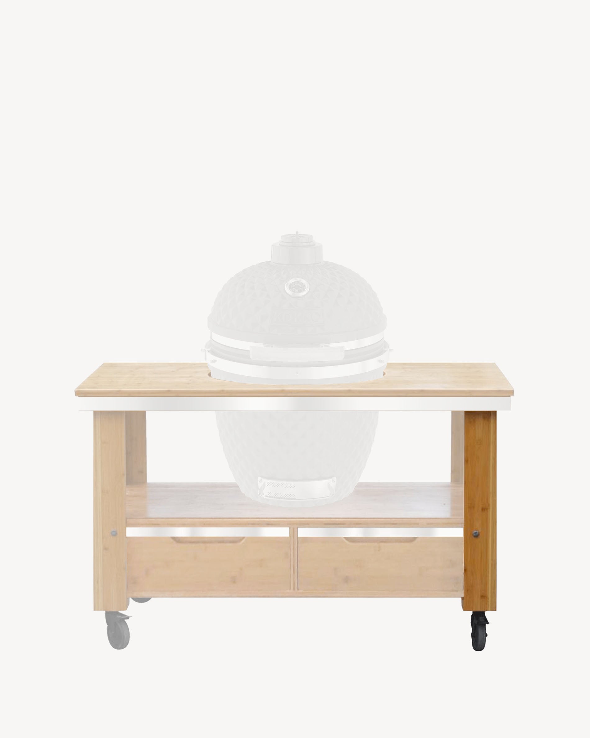 Carro de madera con cajones diseñado para soportar un kamado Kokko.