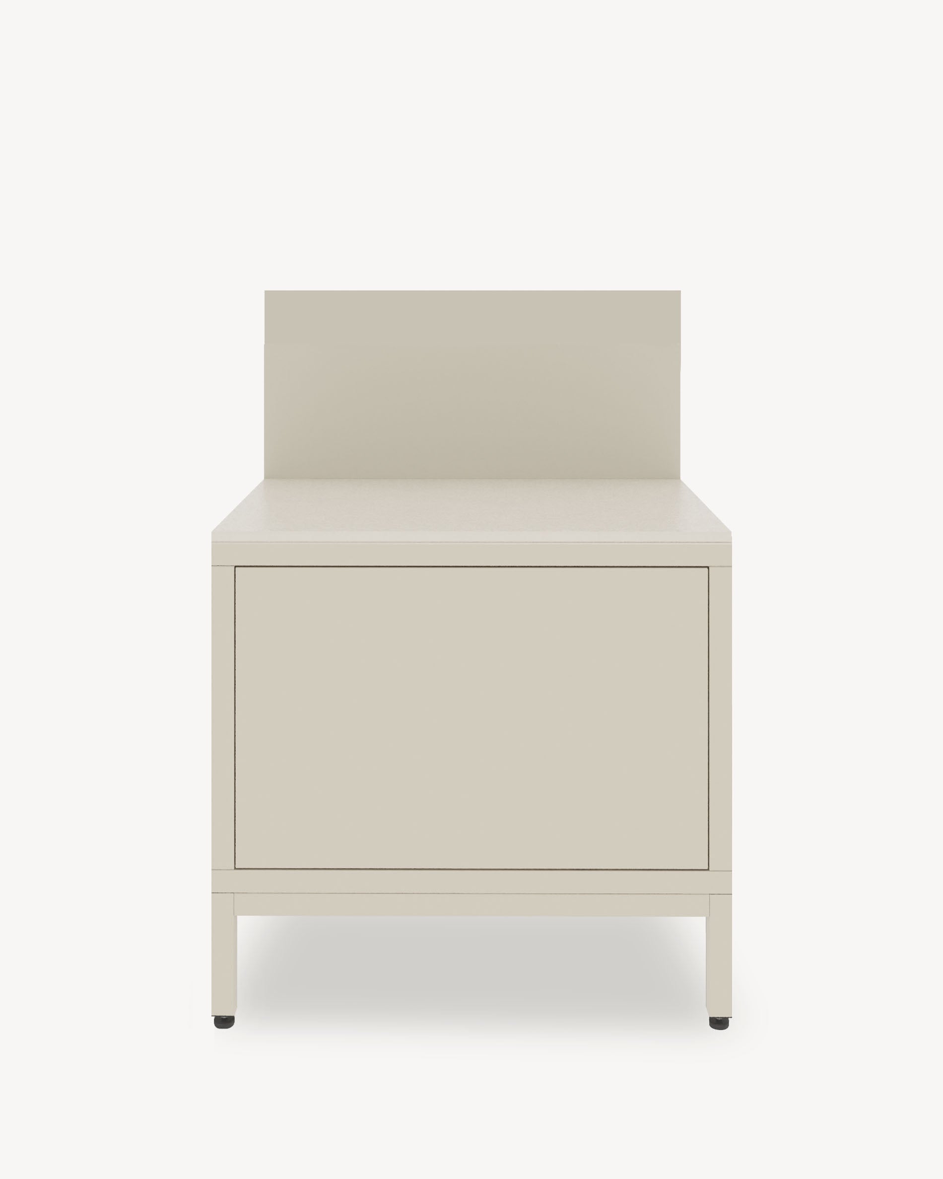 Módulo de cocina pilotis para plancha, frontal color crema, almacenamiento cerrado, encimera y salpicadero integrados.