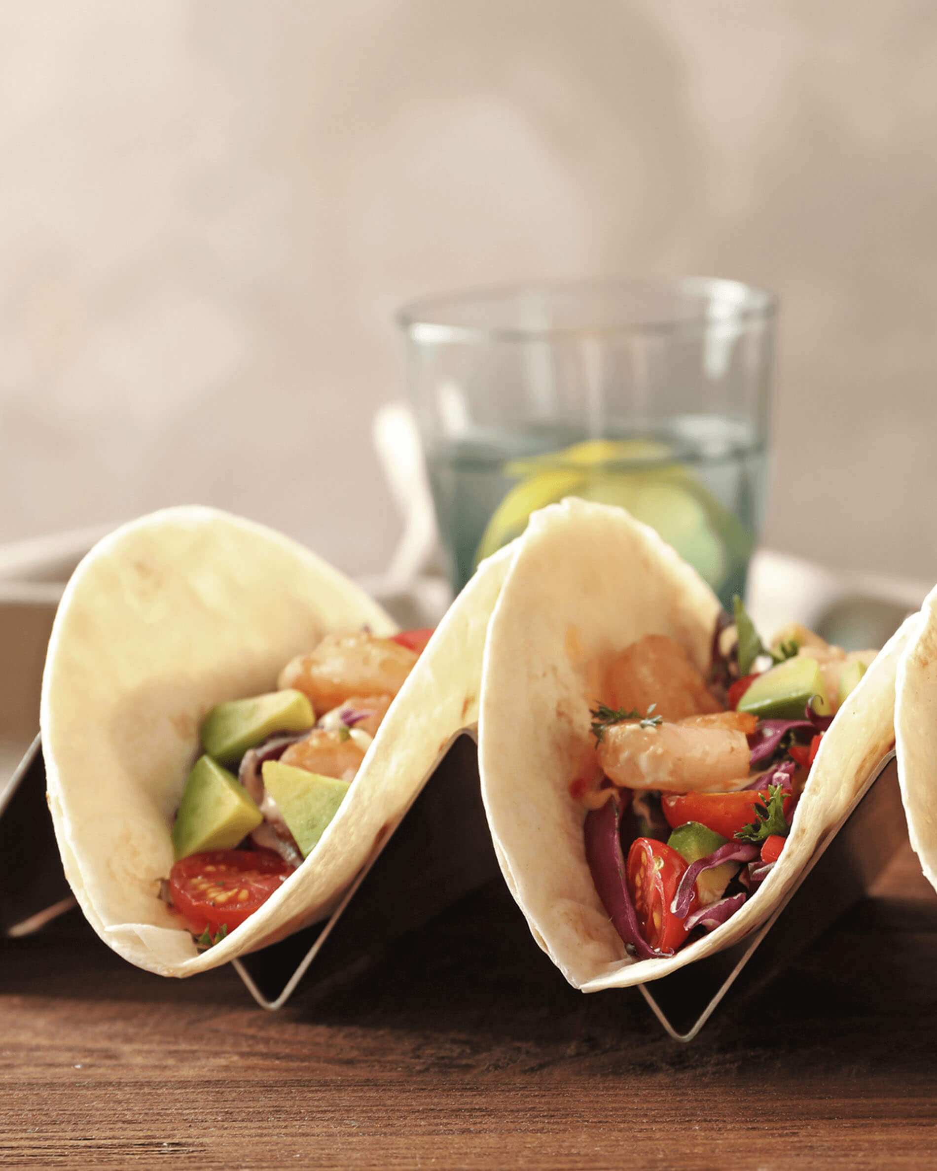 Tacos sobre soporte para tacos de acero inoxidable