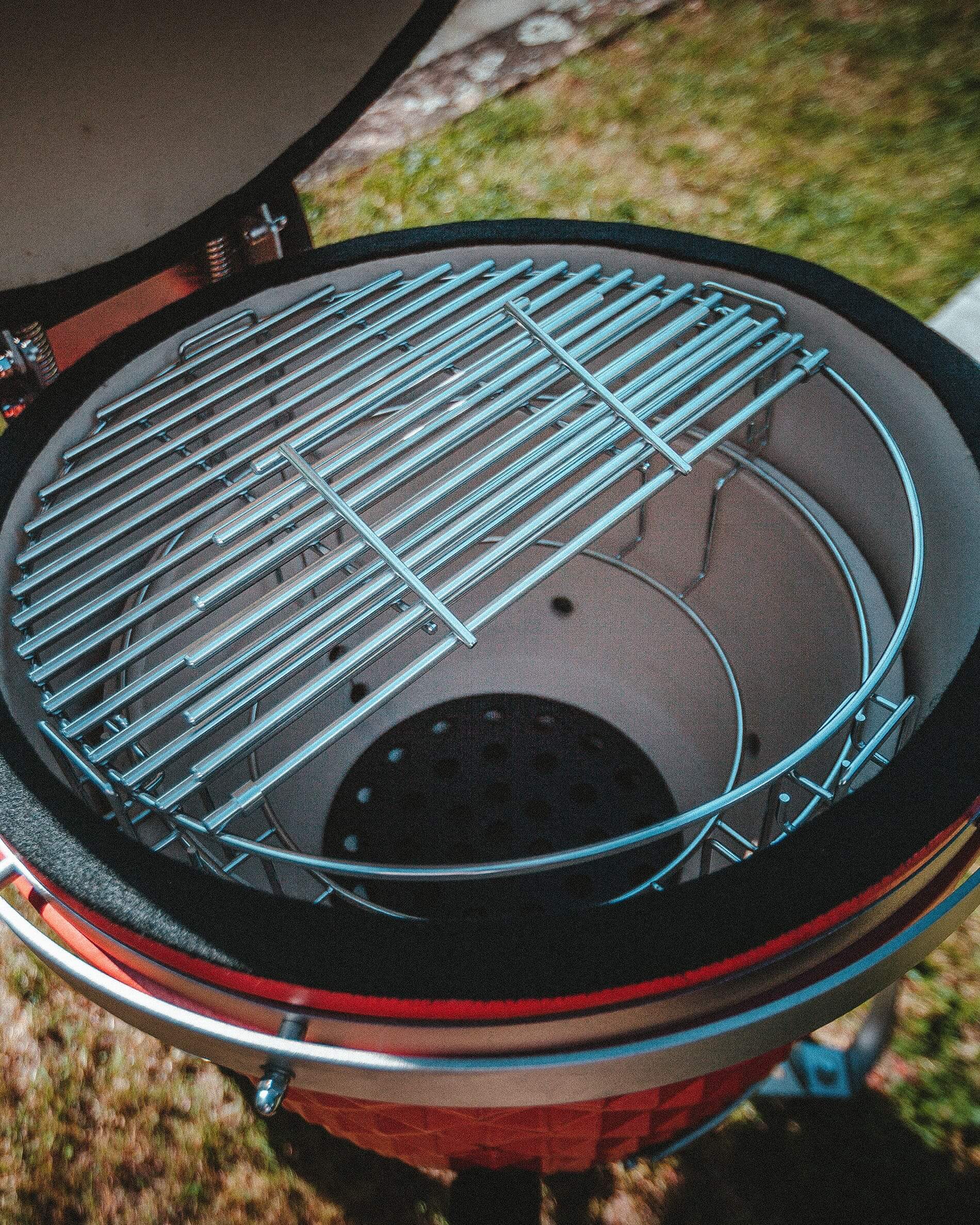 Sistema de soporte de parrilla de cocción en acero inoxidable para kamado.